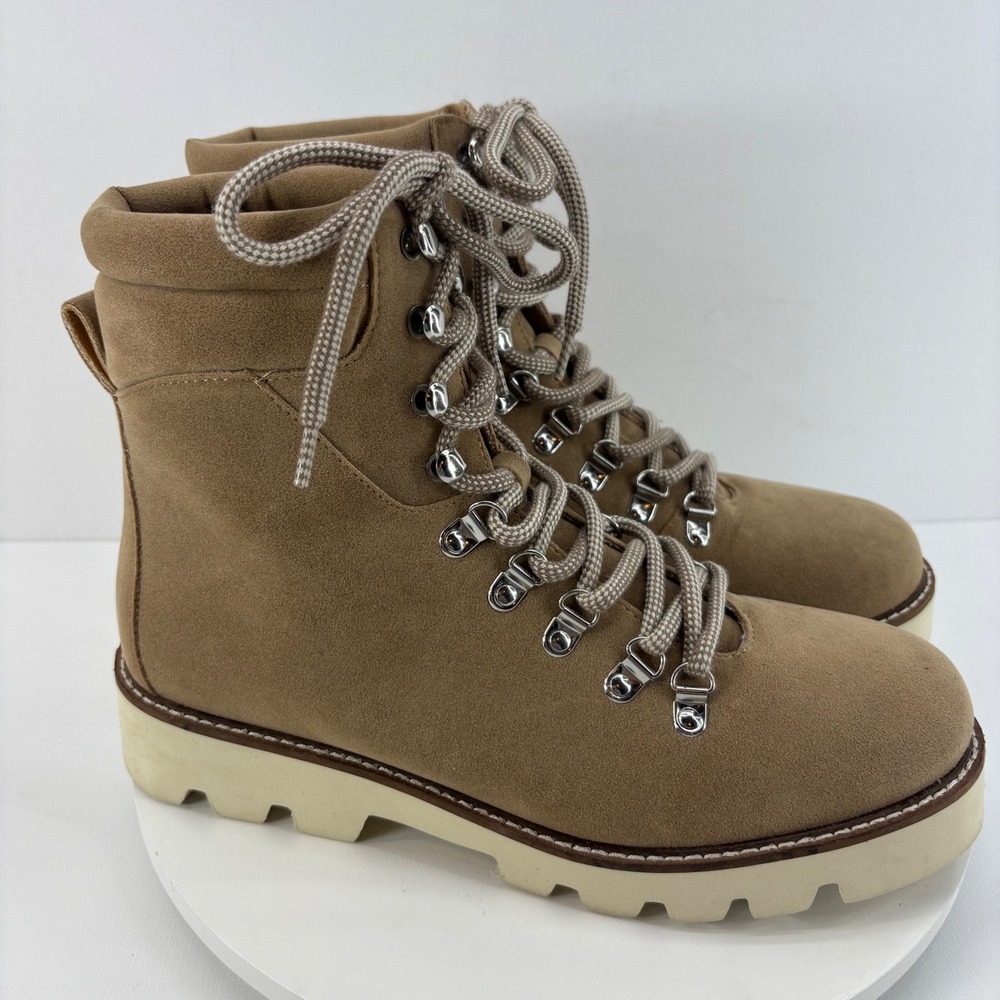 Oasis Society Chunky Lug Sole Faux Suede Lace Up‎ Combat Boots Women's 8.5 Tan